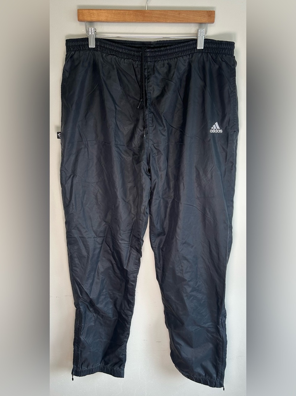Vintage Adidas Men’s Track Pants Size M Black Y2K Windbreaker Nylon Zip Leg Cuff